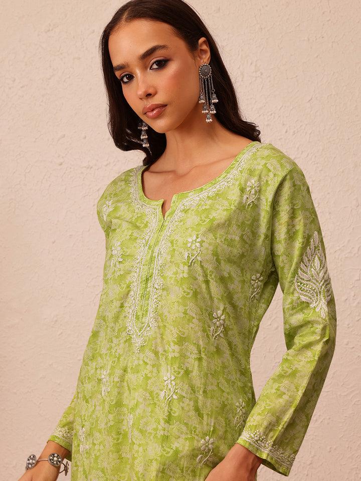 Green Cotton Lucknow Chikankari Kurta