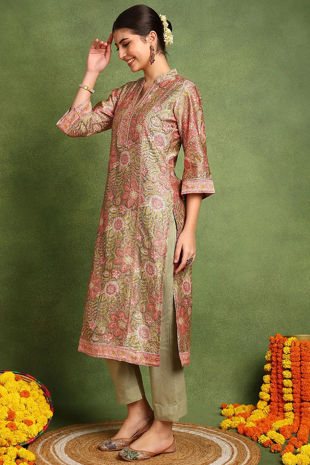 Green-Chanderi-Silk-Hand-Embroidered-Kurta