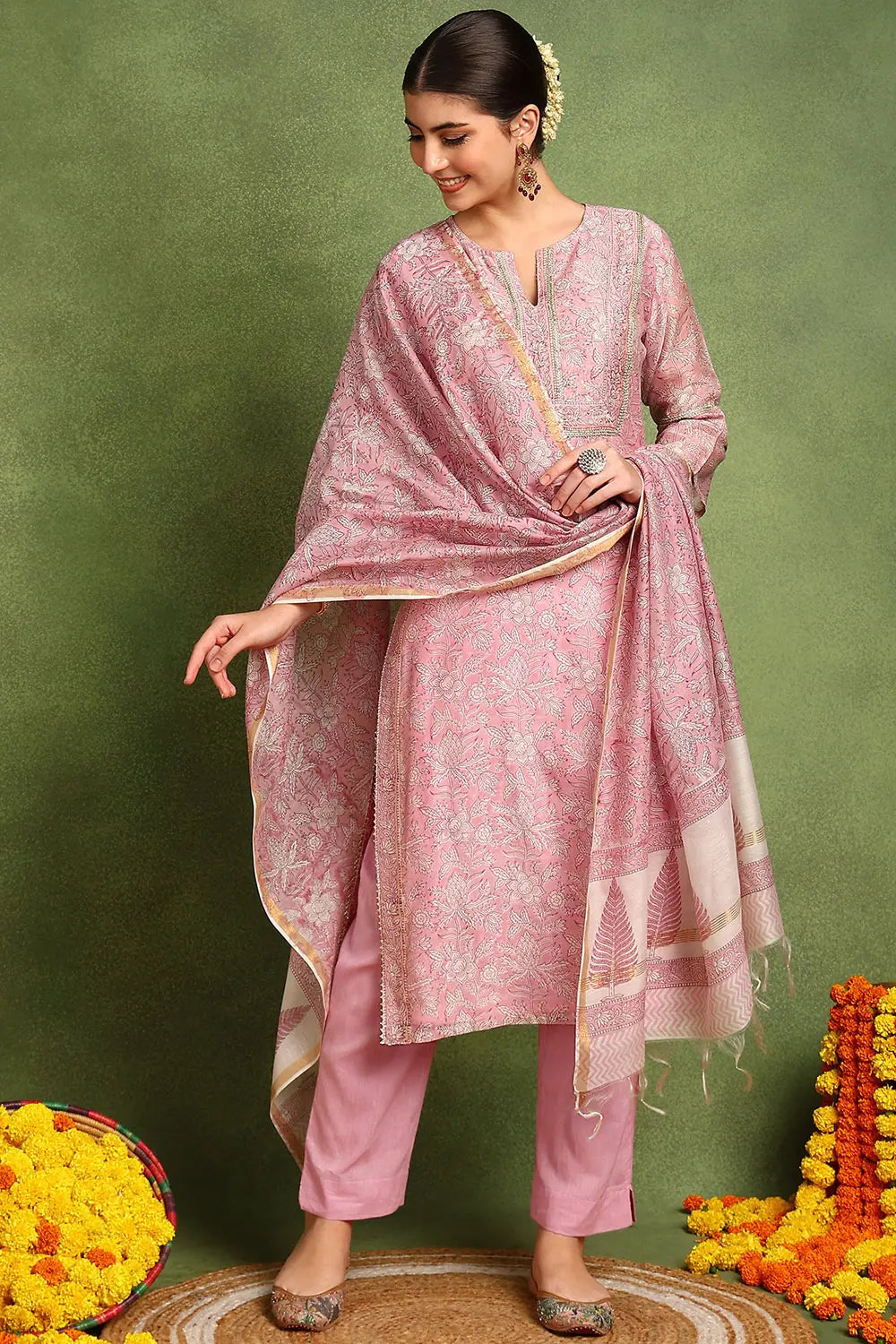 Pink-Chanderi-Silk-Hand-Embroidered-Kurta