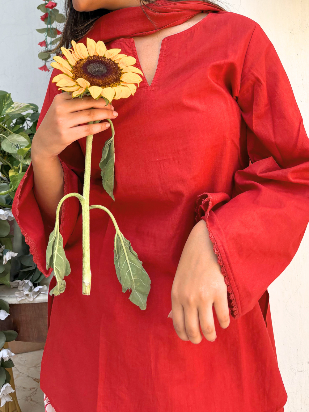 Red Short Kurta &amp; Farshi Shalwar Set