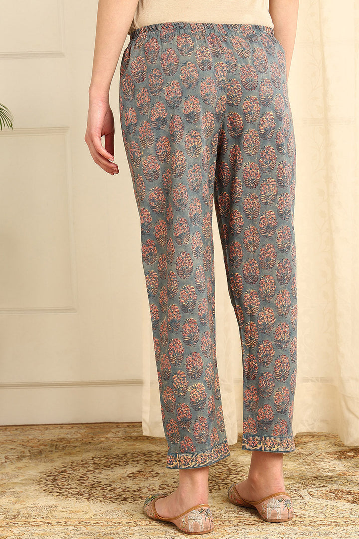 Powder-Blue-&-Beige-Cotton-Printed-Farsi-Pant