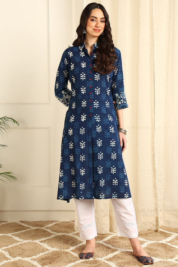 Indigo-Blue-Cotton-Straight-Bagru-Kurta