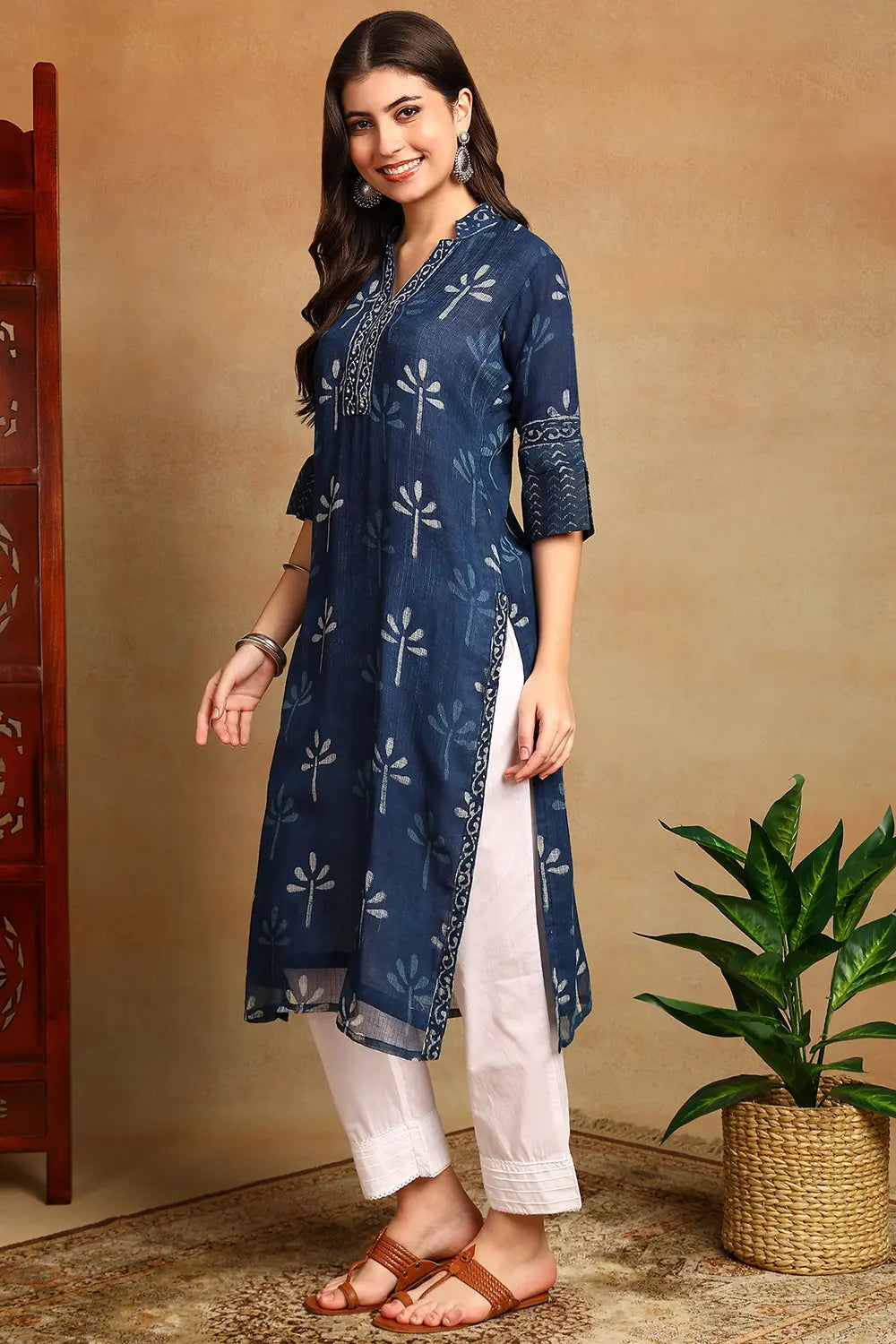 Indigo-Blue-Kota-Doria-Hand-Block-Printed-Kurta