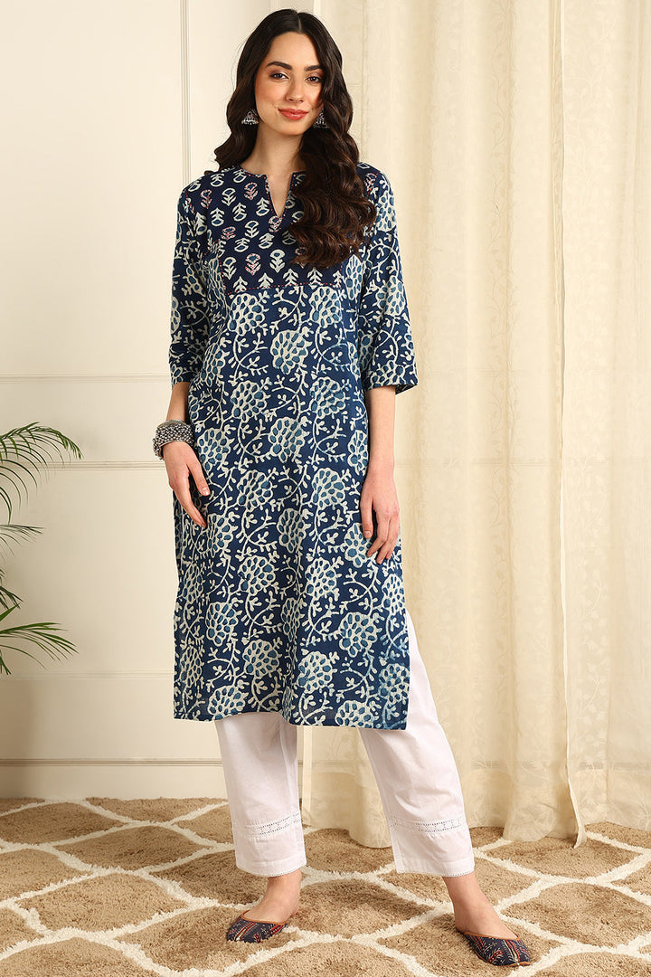 Indigo-Blue-Cotton-Straight-Bagru-Kurta