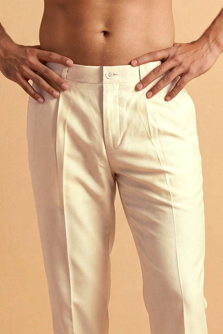 Mens Cream Modal Relaxed Straight Fit Regular Trousers