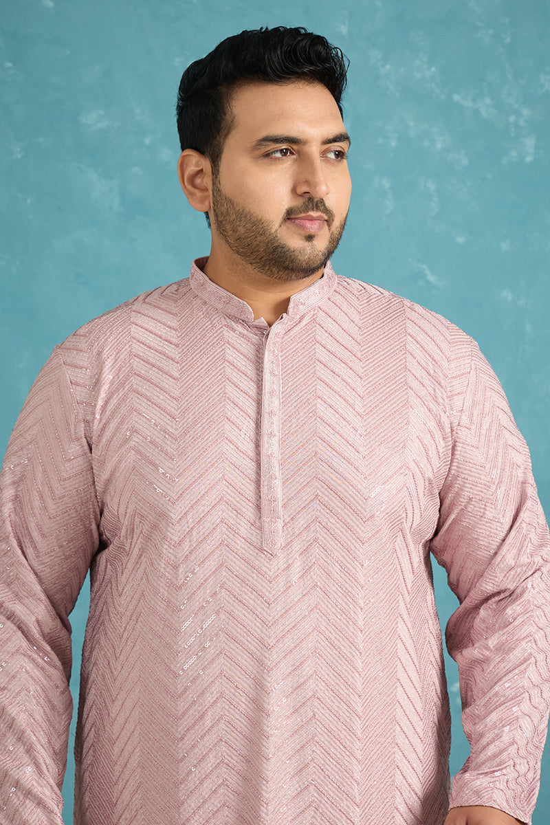 Mens Lavender Viscose Rayon Solid Chikankari Embroidered Kurta