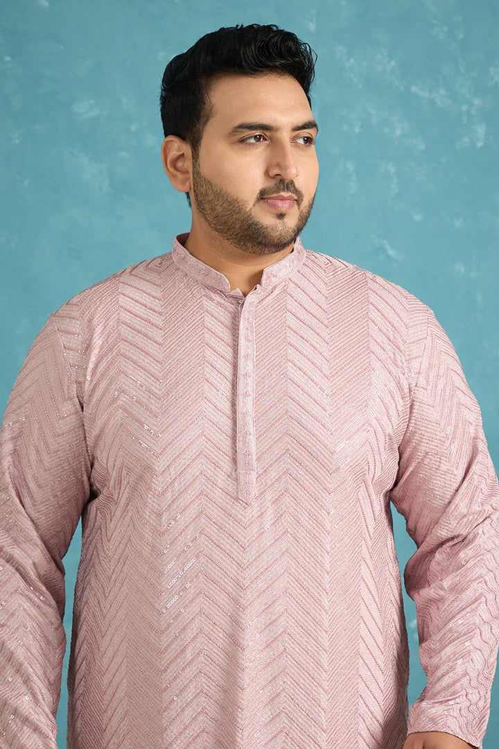 Mens Lavender Viscose Rayon Solid Chikankari Embroidered Kurta