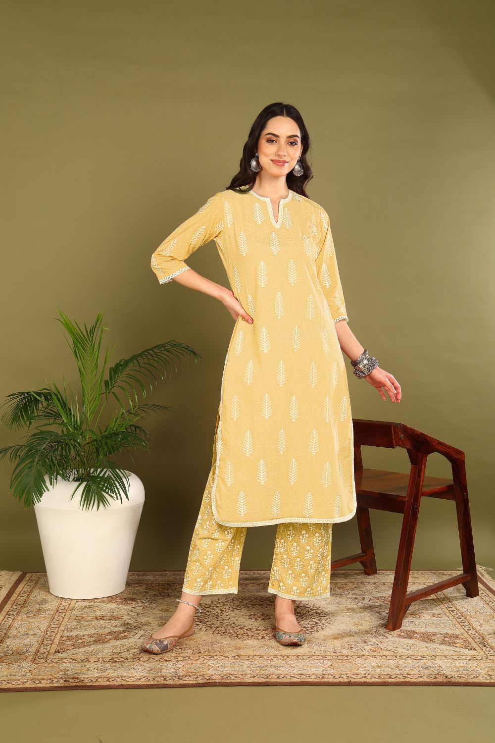 Yellow-Cotton-Khari-Hand-Block-Print-2-Piece-Kurta-Set