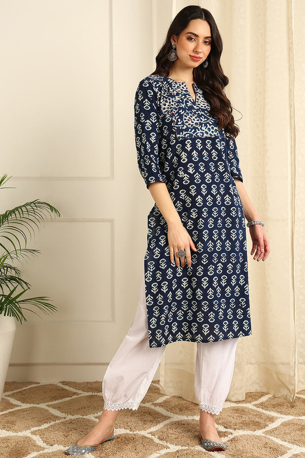 Indigo-Blue-Cotton-Straight-Kurta