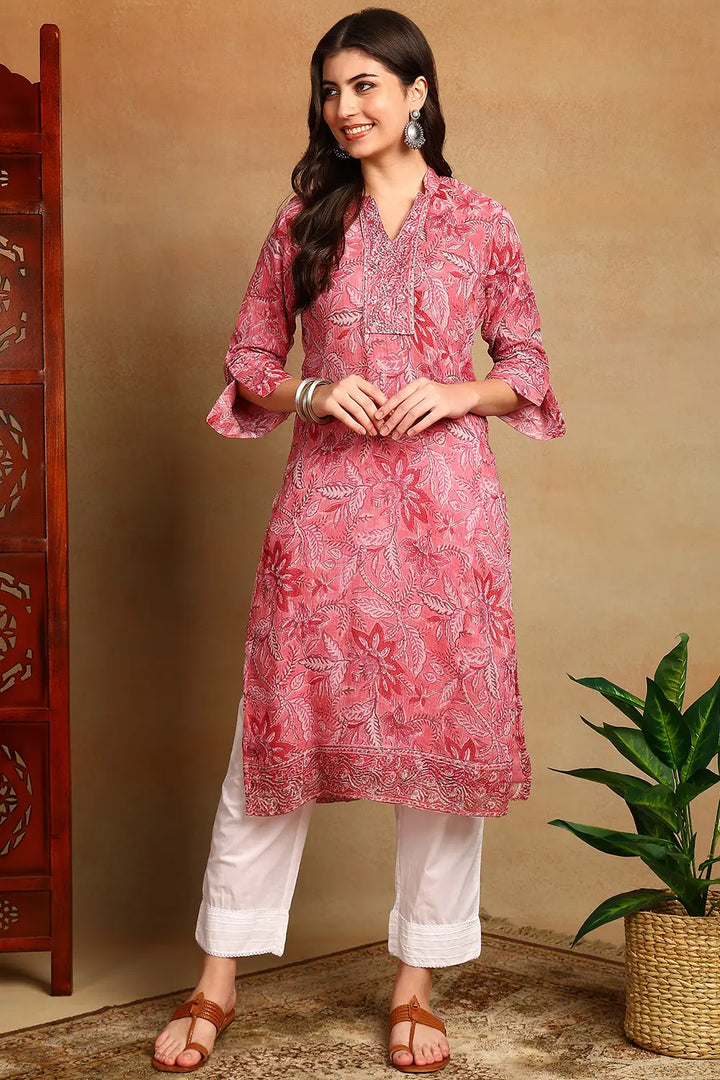 Pink-Kota-Doria-Hand-Block-Printed-Kurta