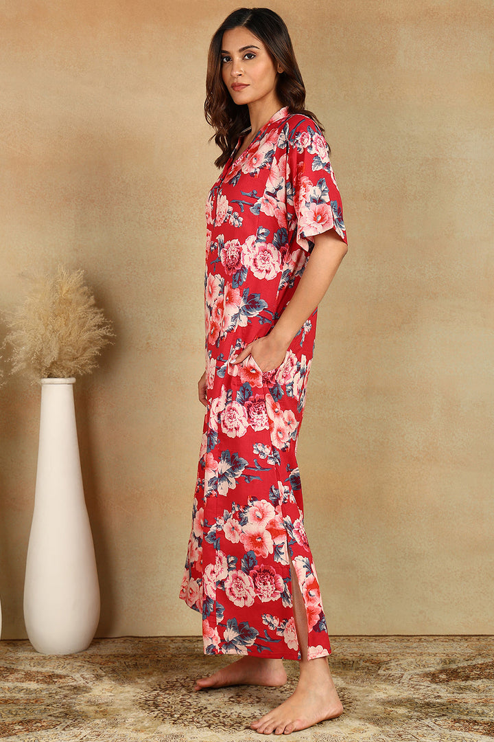 Red-Cotton-Floral-Printed-Kaftan