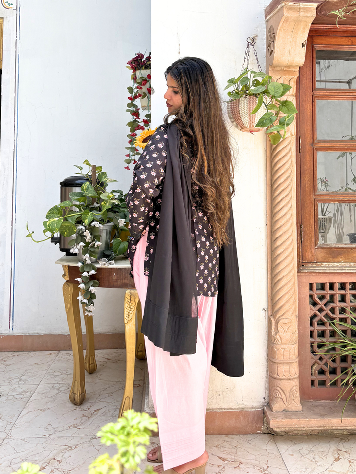 Black Short Kurta &amp; Farshi Shalwar Set