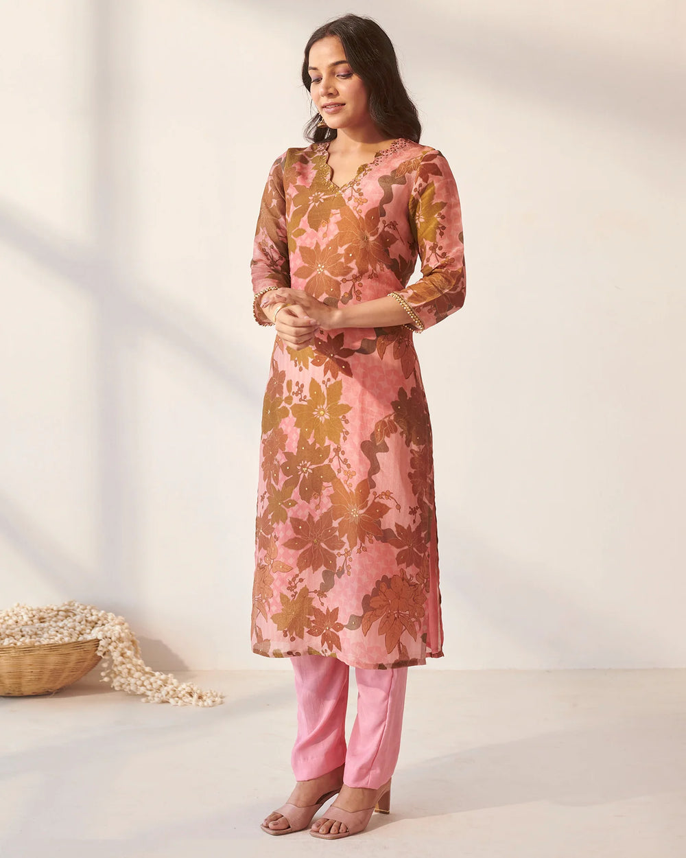 Pink-Tissue-Abstract-Floral-Print-2-Piece-Kurta-Set
