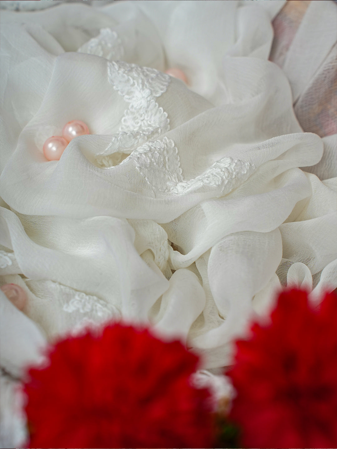White Chiffon Embroidered Chikankari Dupatta