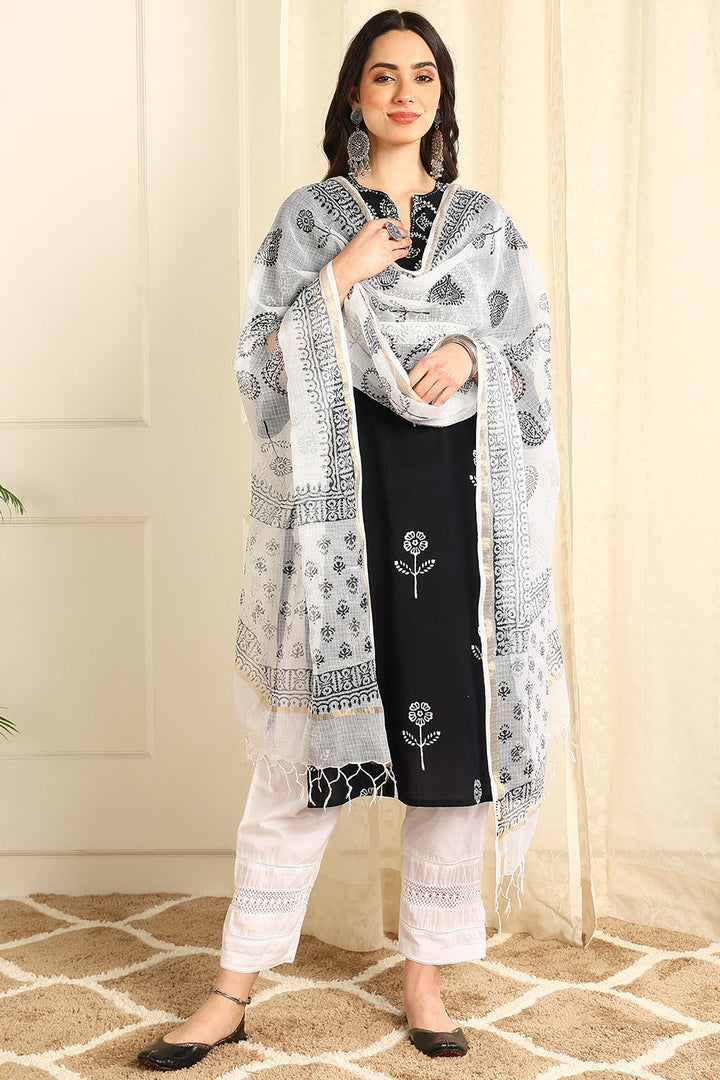 Black-Cotton-Straight-Bagru-Kurta