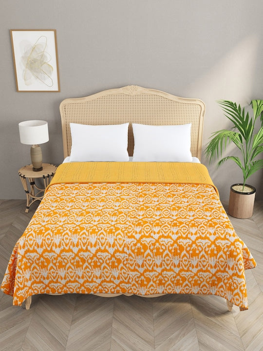 Orange-Cotton-Handblock-Printed-Kantha-Bedcover