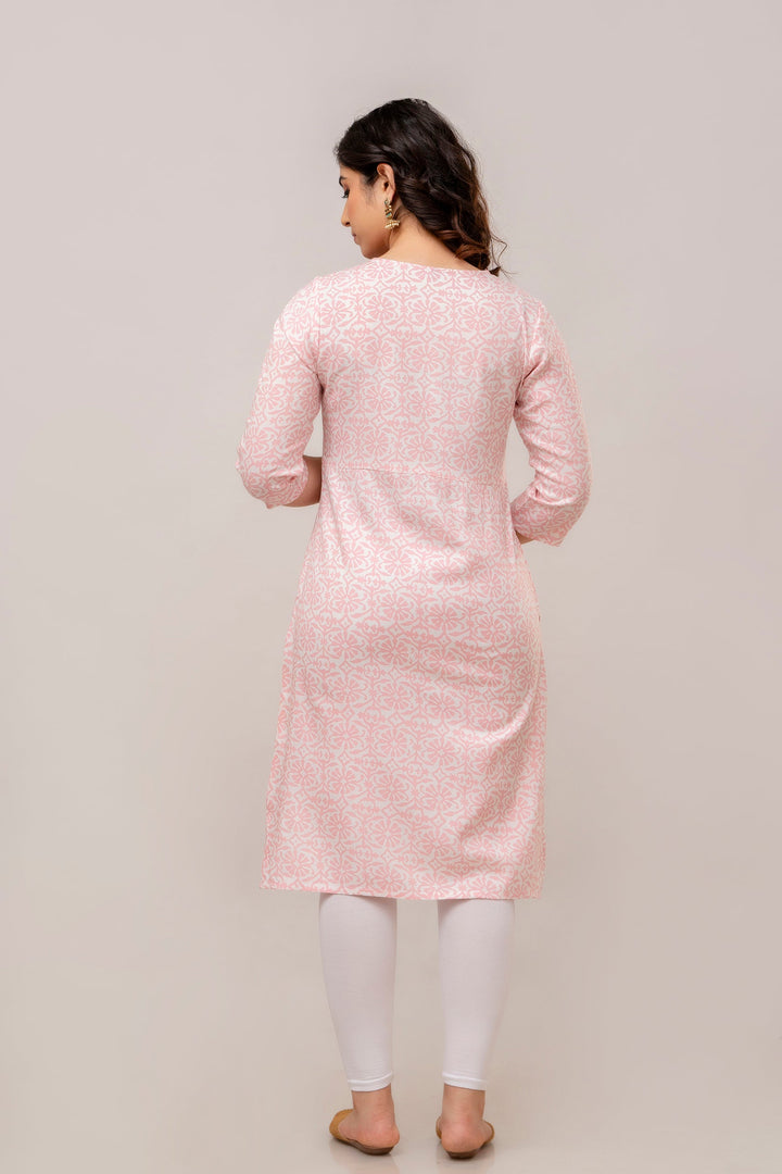 Pink Rayon Floral Printed Maternity and Feeding Kurta