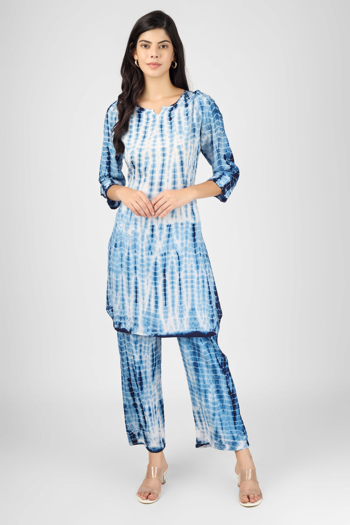 Blue Rayon Shibori Tie-Dye Kurta & Pant Set