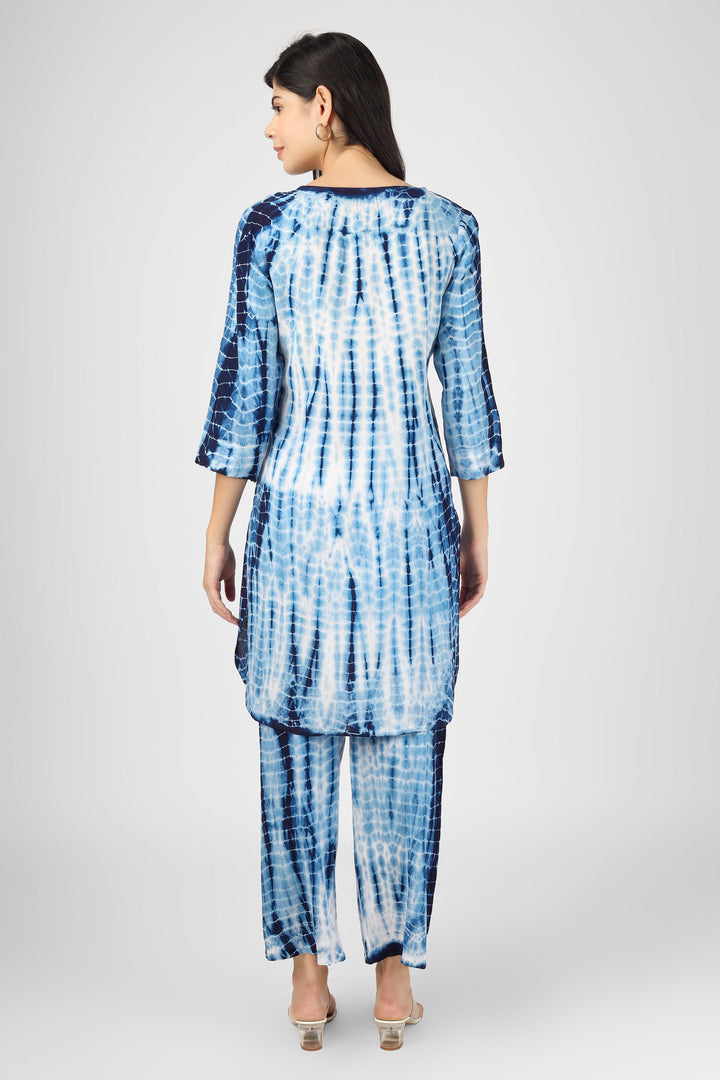 Blue Rayon Shibori Tie-Dye Kurta & Pant Set