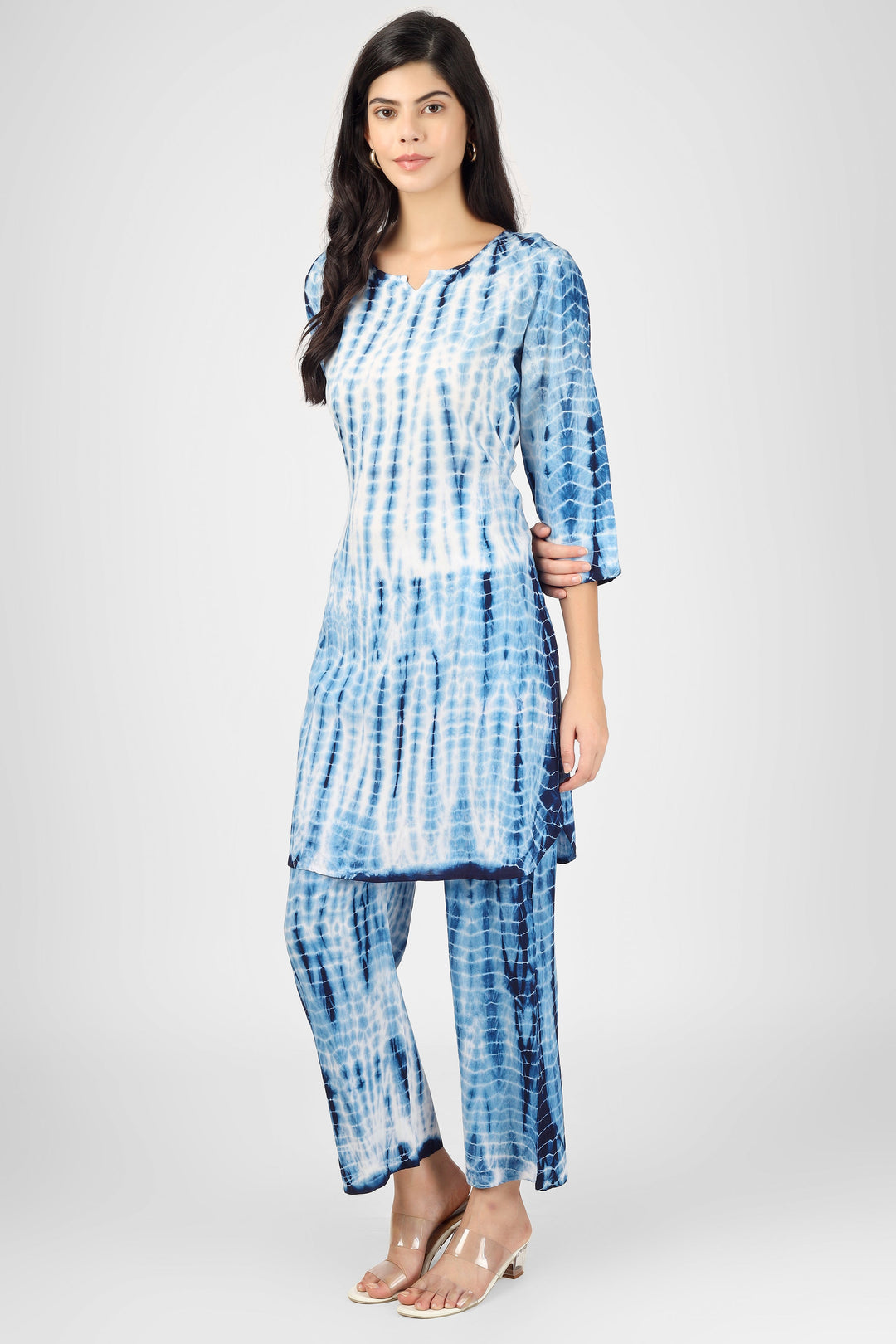 Blue Rayon Shibori Tie-Dye Kurta & Pant Set