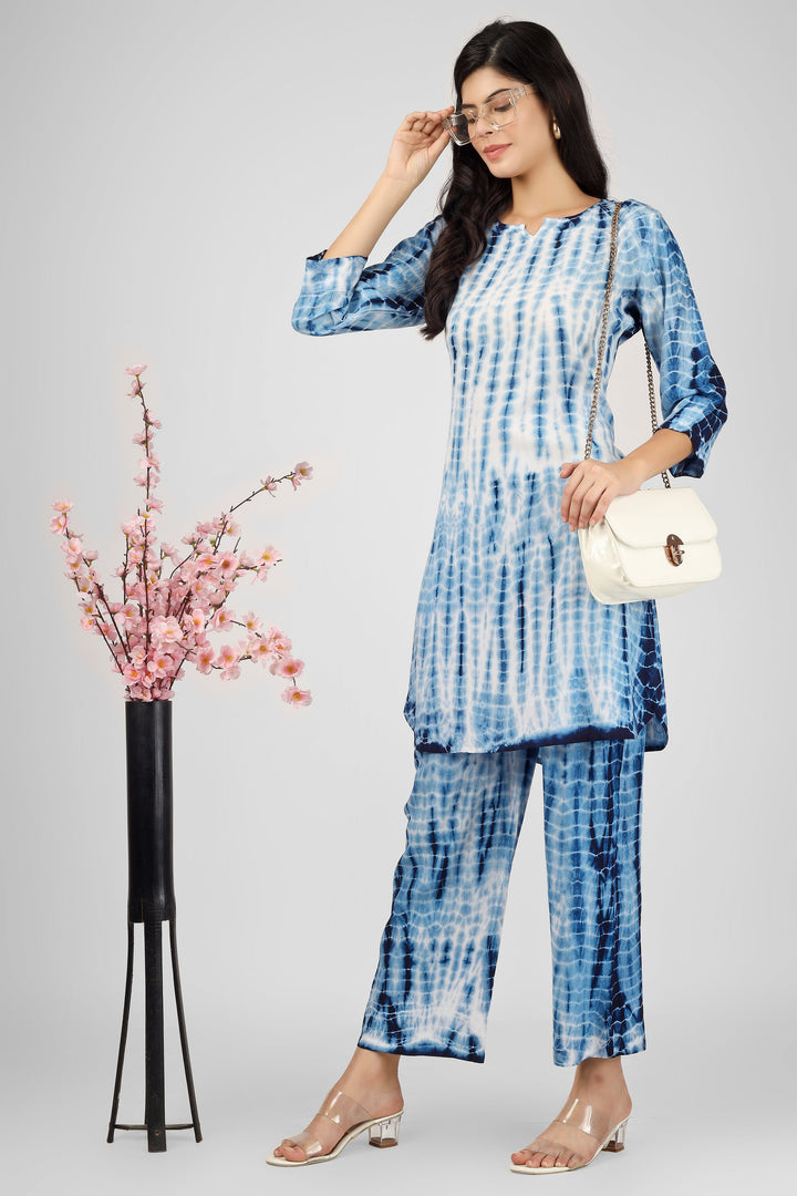 Blue Rayon Shibori Tie-Dye Kurta & Pant Set