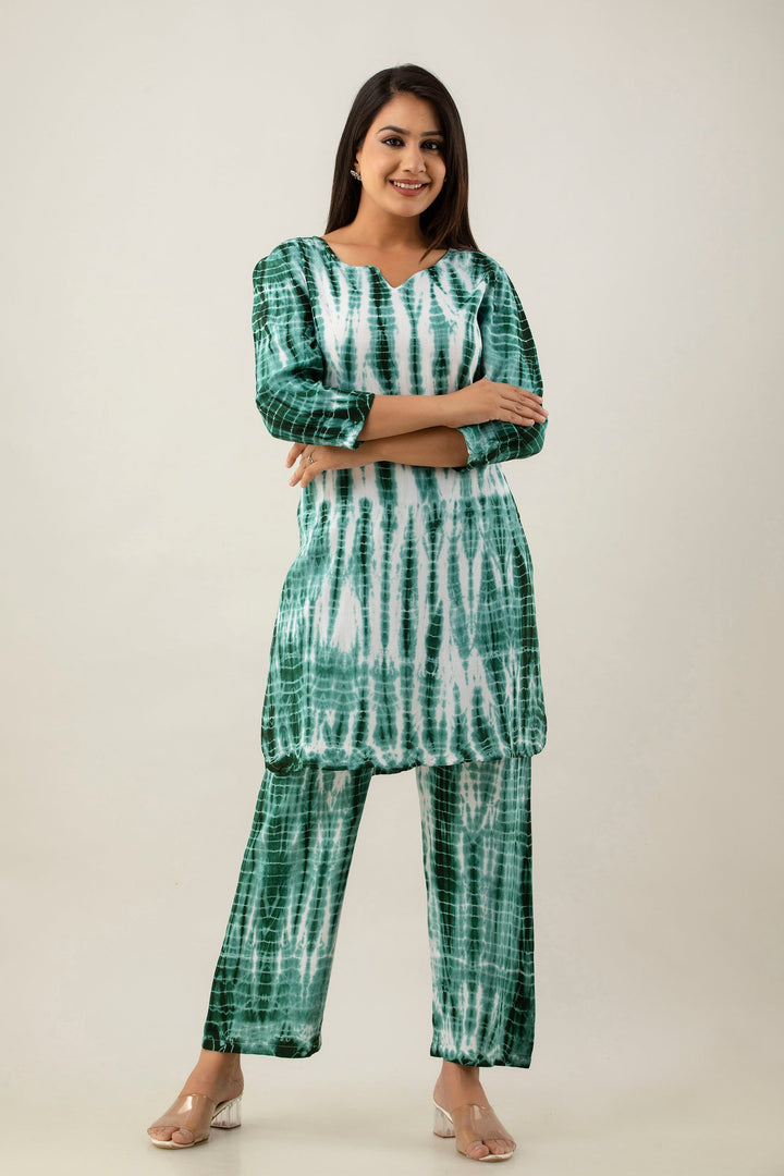 Green Rayon Shibori Tie-Dye Kurta & Pant Set