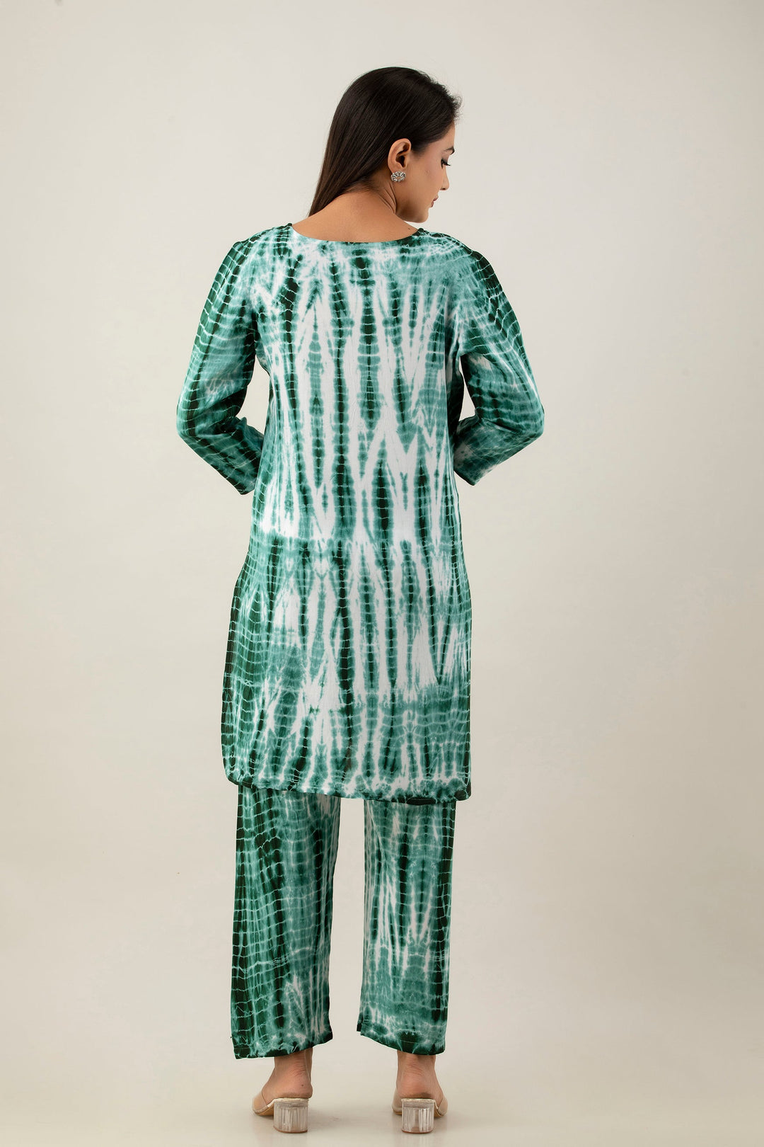 Green Rayon Shibori Tie-Dye Kurta & Pant Set