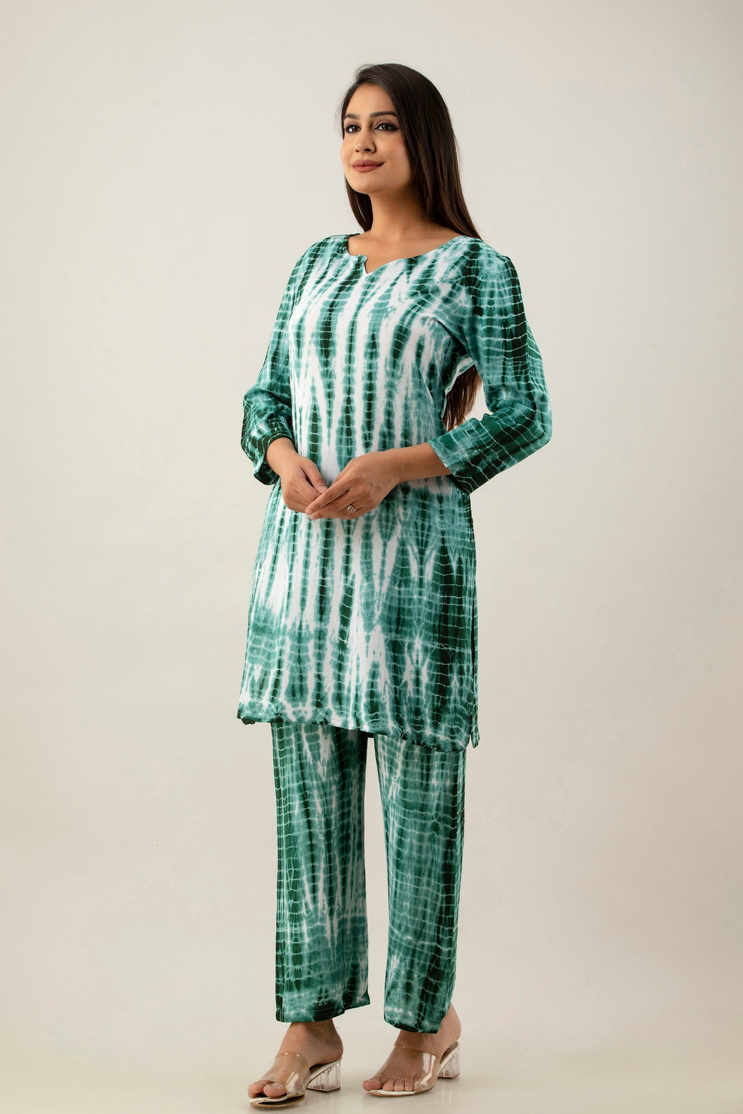 Green Rayon Shibori Tie-Dye Kurta & Pant Set