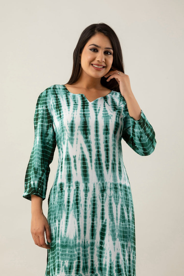 Green Rayon Shibori Tie-Dye Kurta & Pant Set