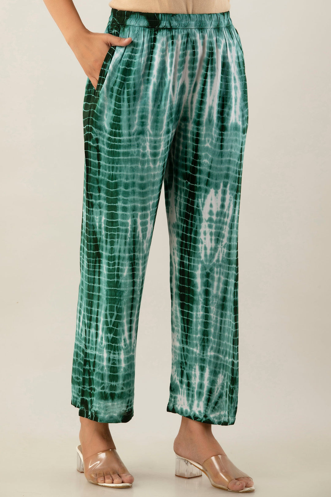 Green Rayon Shibori Tie-Dye Kurta & Pant Set