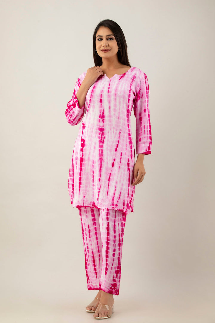 Pink Rayon Shibori Tie-Dye Kurta & Pant Set