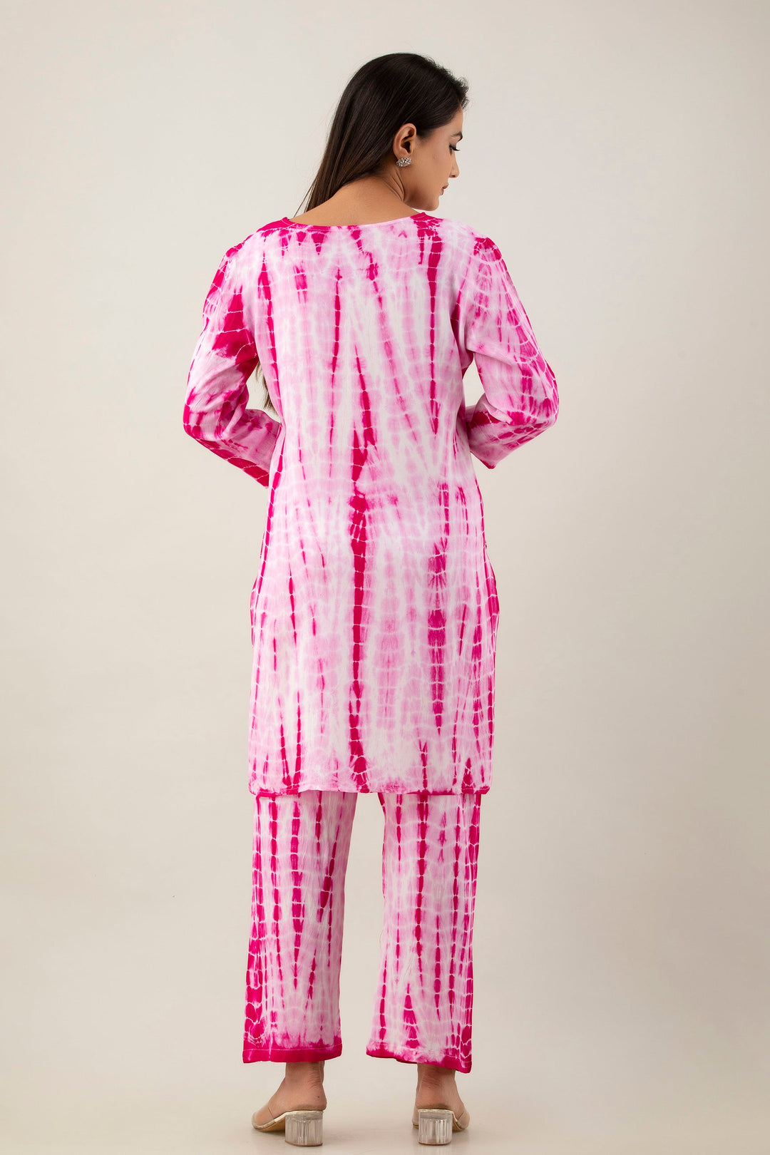 Pink Rayon Shibori Tie-Dye Kurta & Pant Set