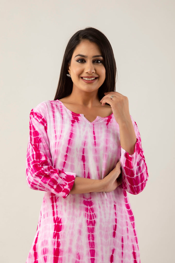 Pink Rayon Shibori Tie-Dye Kurta & Pant Set