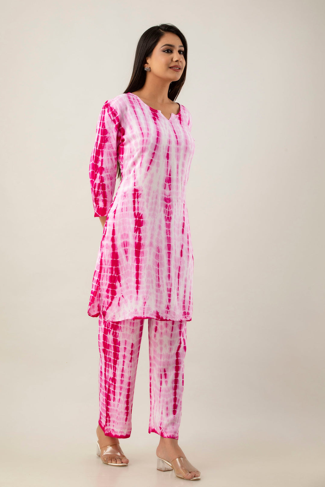 Pink Rayon Shibori Tie-Dye Kurta & Pant Set