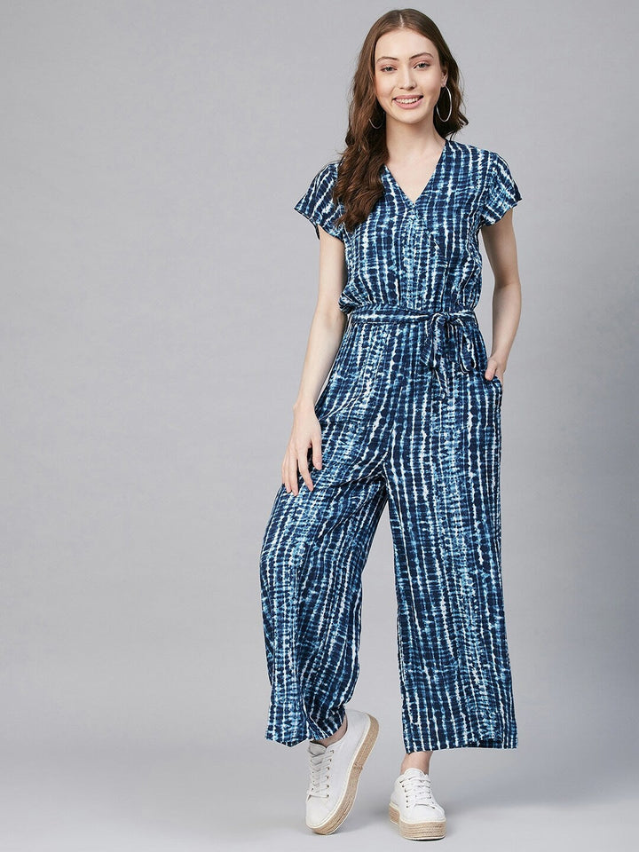 Blue Rayon Shibori Tie-Dye Jumpsuit