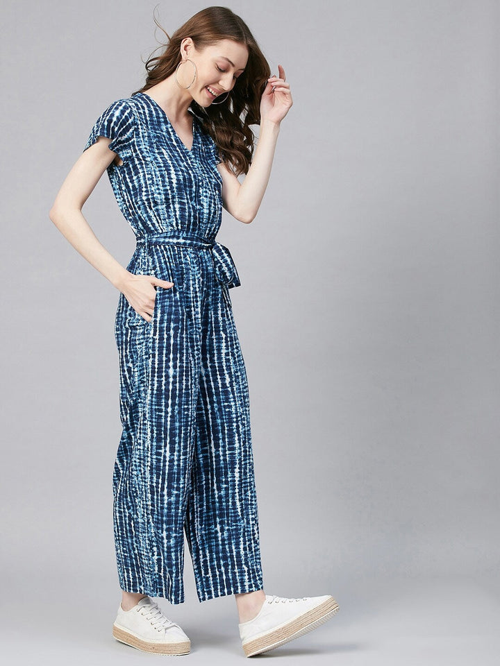 Blue Rayon Shibori Tie-Dye Jumpsuit