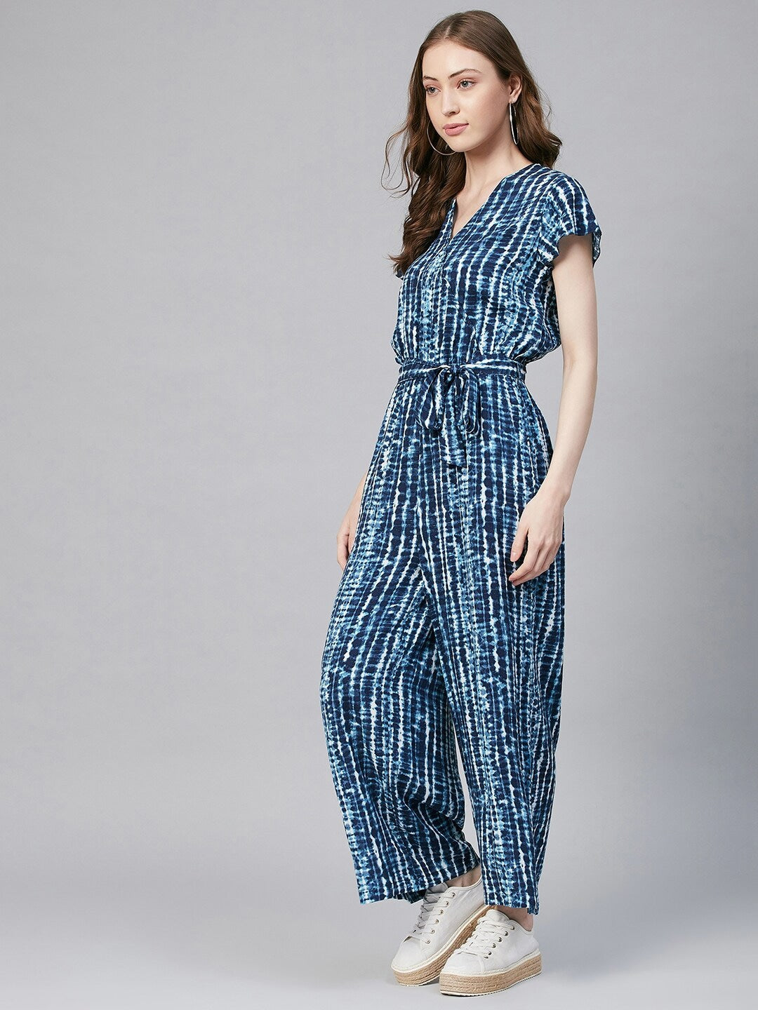 Blue Rayon Shibori Tie-Dye Jumpsuit