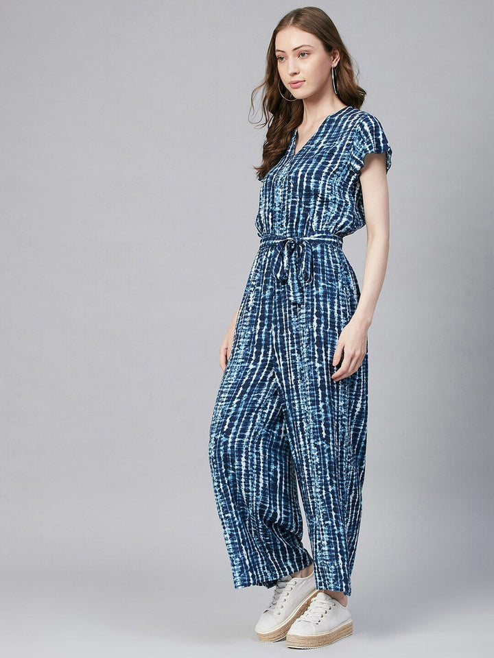 Blue Rayon Shibori Tie-Dye Jumpsuit