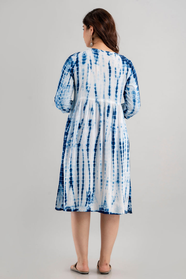 Blue Rayon Shibori Tie-Dye Maternity & Feeding Dress