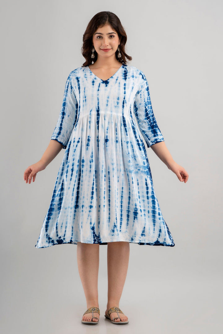 Blue Rayon Shibori Tie-Dye Maternity & Feeding Dress