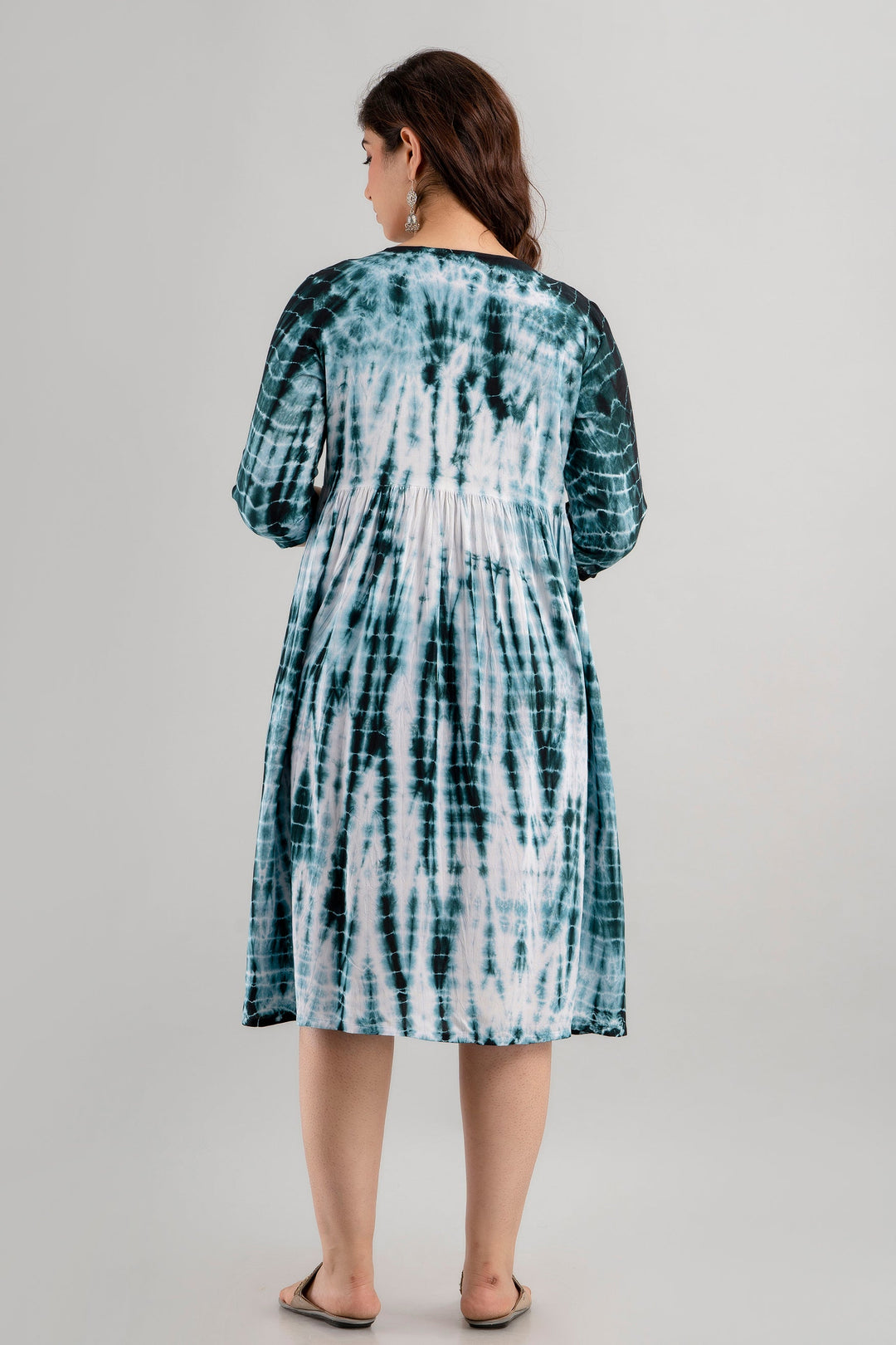 Green Rayon Shibori Tie-Dye Maternity & Feeding Dress