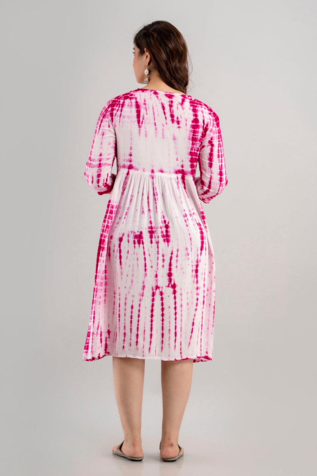 Pink Rayon Shibori Tie-Dye Maternity & Feeding Dress