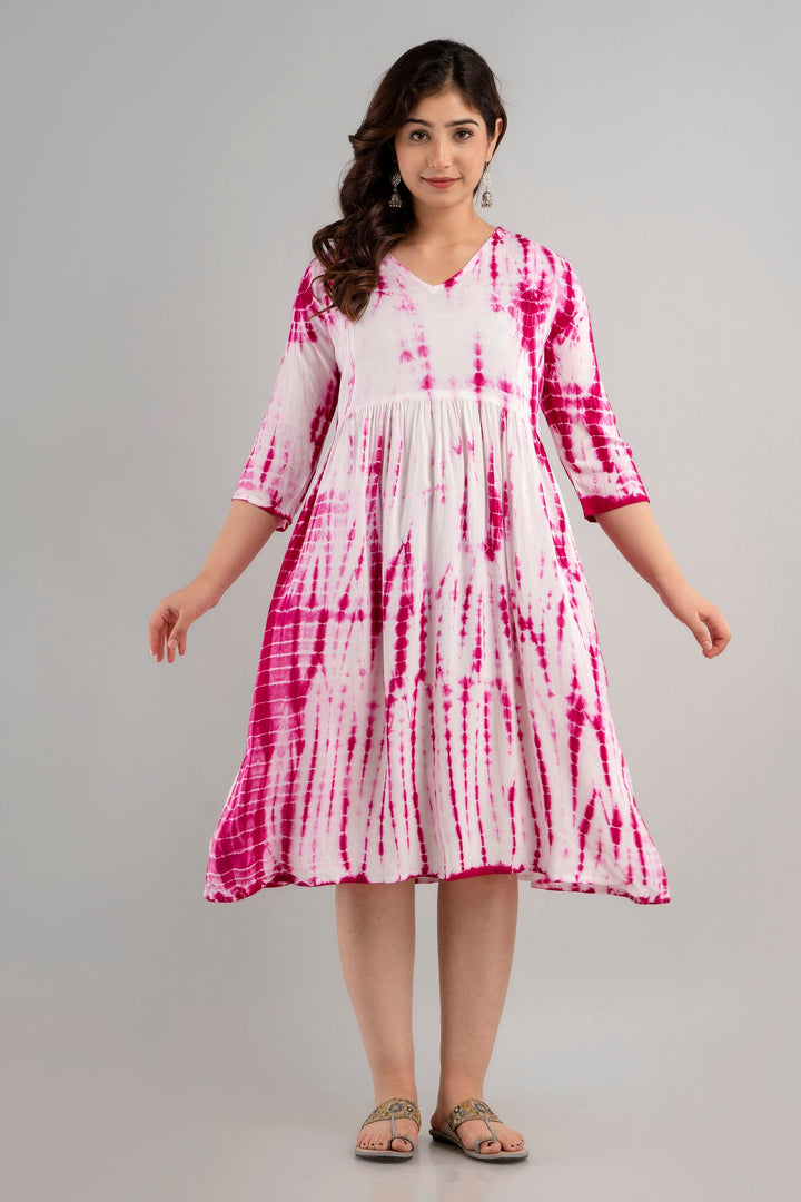 Pink Rayon Shibori Tie-Dye Maternity & Feeding Dress