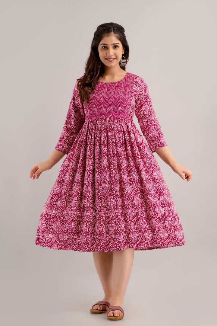 Rani Pink Rayon Paisley Print Maternity Dress