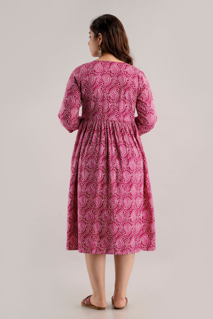 Rani Pink Rayon Paisley Print Maternity Dress