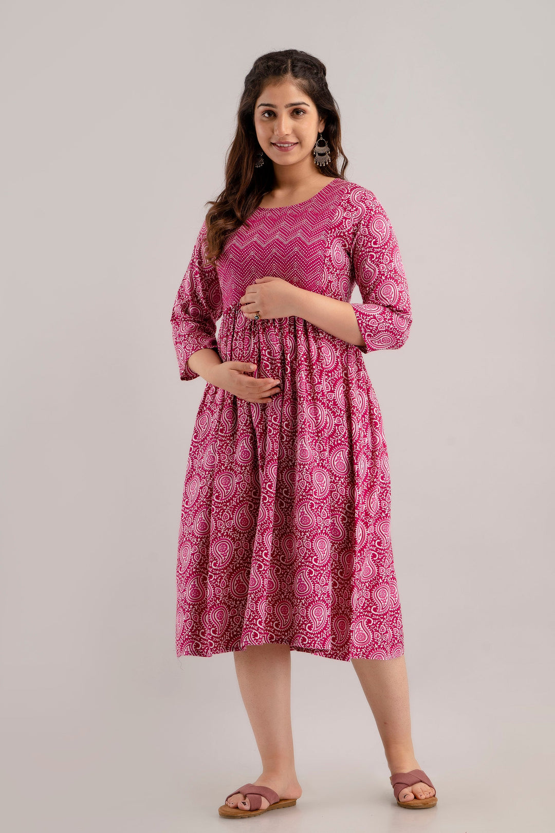 Rani Pink Rayon Paisley Print Maternity Dress