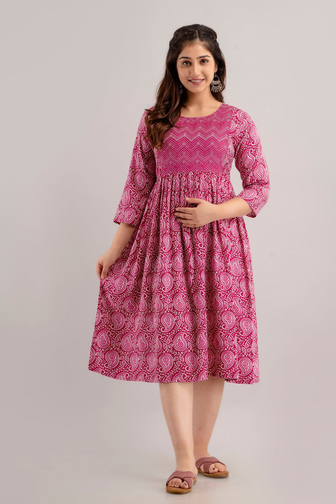 Rani Pink Rayon Paisley Print Maternity Dress