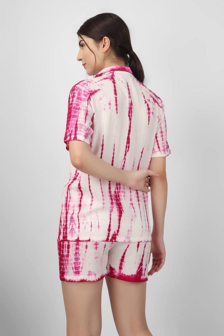 Pink Rayon Shibori Print Mini Night Suit