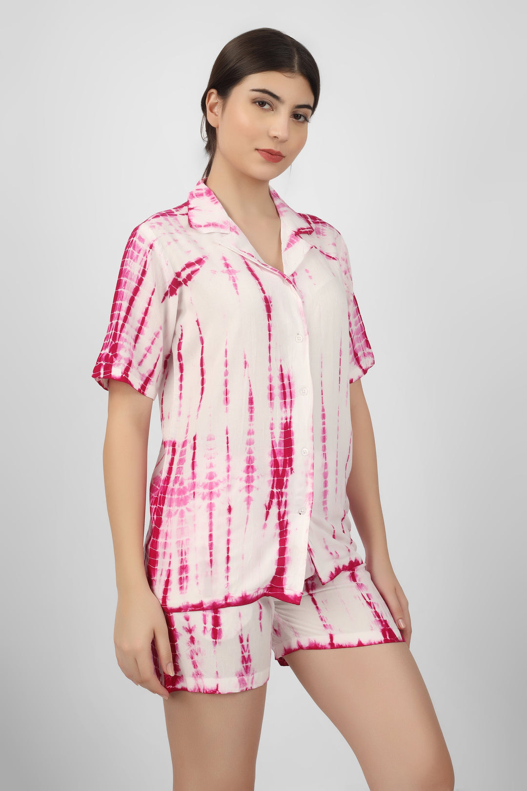 Pink Rayon Shibori Print Mini Night Suit