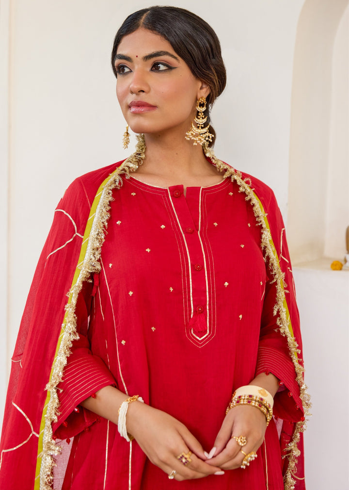 Red Anti-Fit Farshi Shalwar Set